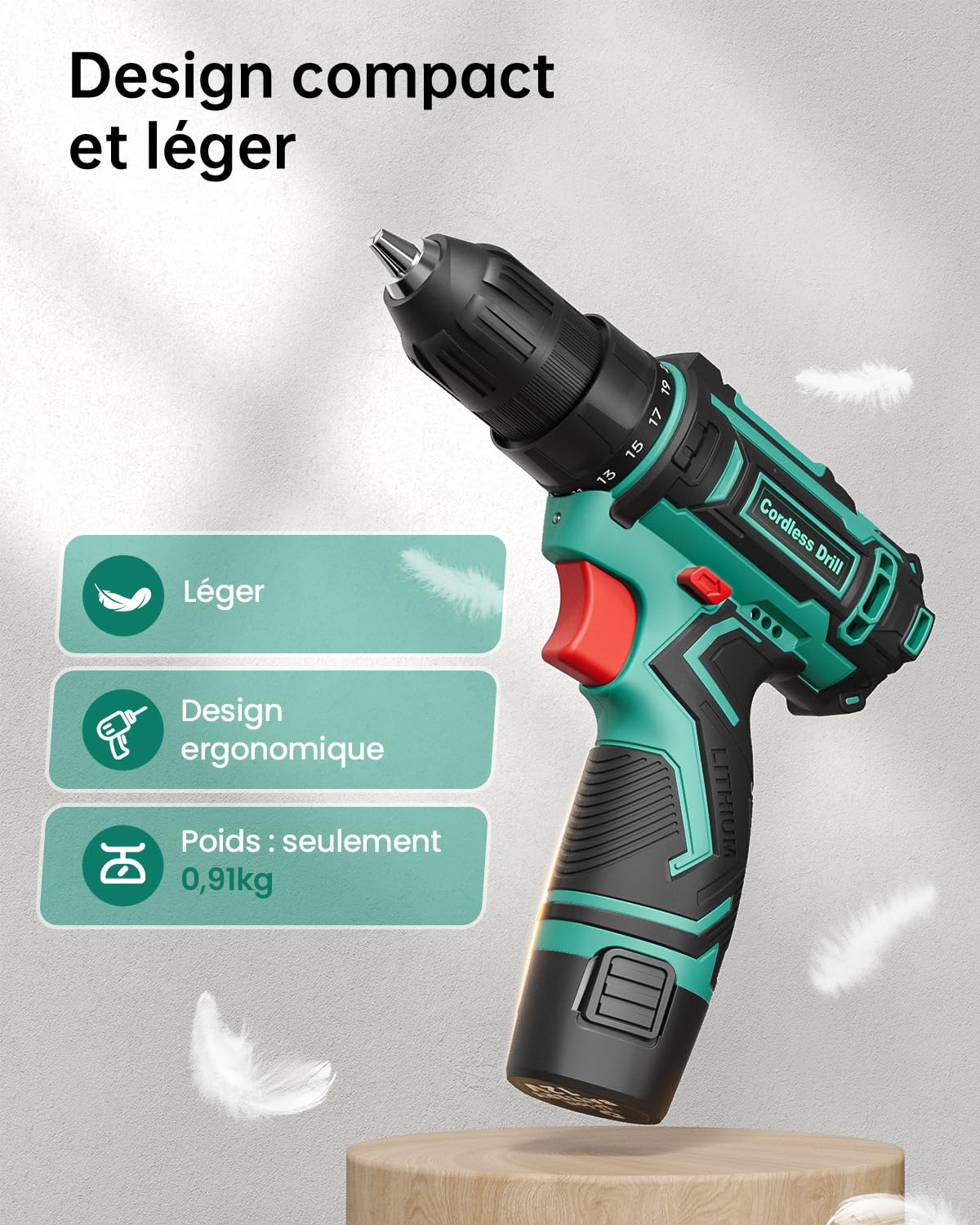12V Visseuse Devisseuse Sans Fil, Perceuse Visseuse Sans Fil et 2000mAh Batterie, 25N.m Perceuse, 98 Accessoires, 25+1 Couple, Lumières LED, Parfait la Réparation à Domicile et DIY Green