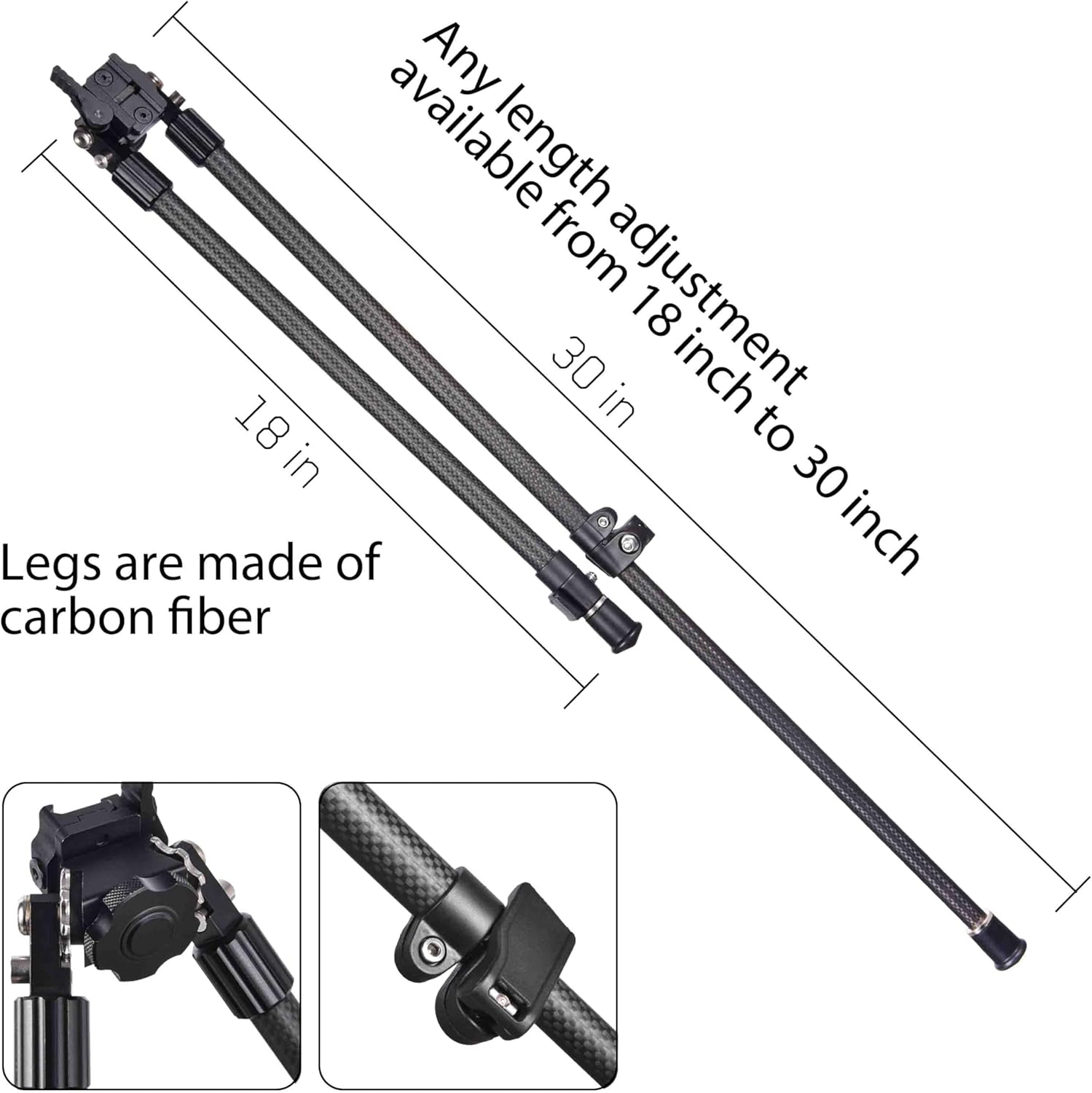 Tactical Carbon Fiber Rifle Bipod Tall with Quick Detach Lever 1913 Picatinny Rail Mount for Long Range Hunting