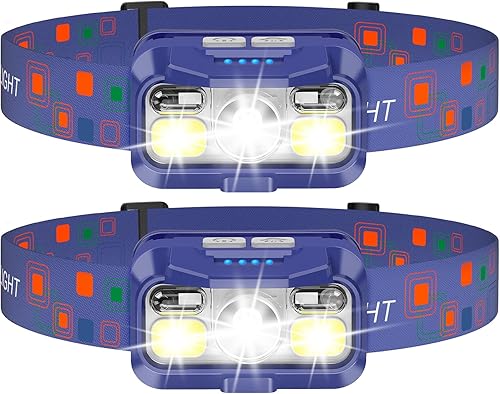 Vista 9 de LHKNL Linterna frontal recargable, lámpara de cabeza de LED superbrillante con sensor de movimiento, 1100 lúmenes, luz impermeable con luz roja