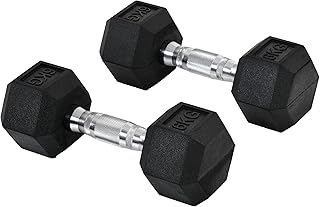 HOMCOM 2x4kg/2x5kg/2x6kg/2x8kg/2x10kg Rubber Dumbbell Sports Hex Weights Sets Home Gym Fitness Hexagonal Dumbbells Kit Wei…
