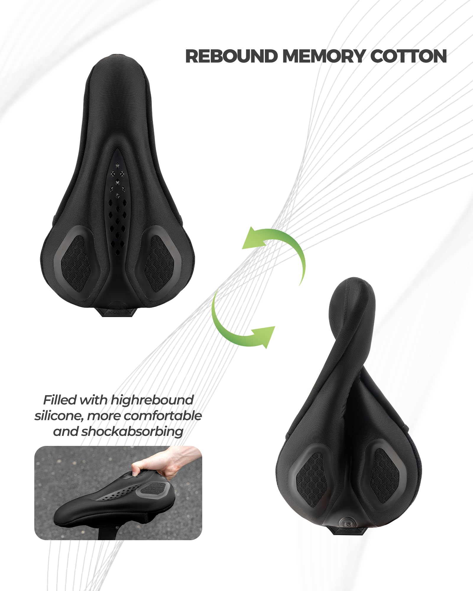 ROCKBROS Coprisella Bici Morbido, Coprisella Bici Gel, Copri Sella Bici Traspirante con Cuscino Memory Foam, Copri Sellino Adatta a MTB, Bici da Corsa, City Bike con Copertura Impermeabile, Nero