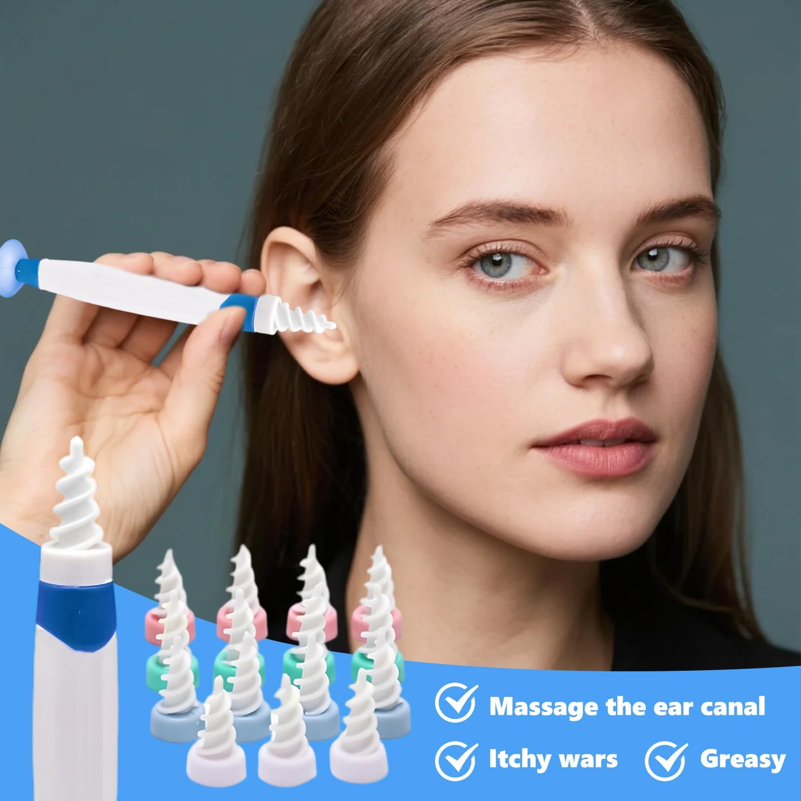 Nettoyeur Oreille, Spiral Ear Cleaner, Cire D'Oreille Remover, Nettoyage Oreille et 16 Embouts Lavables Kit, Adapté Aux Enfants et Aux Personnes