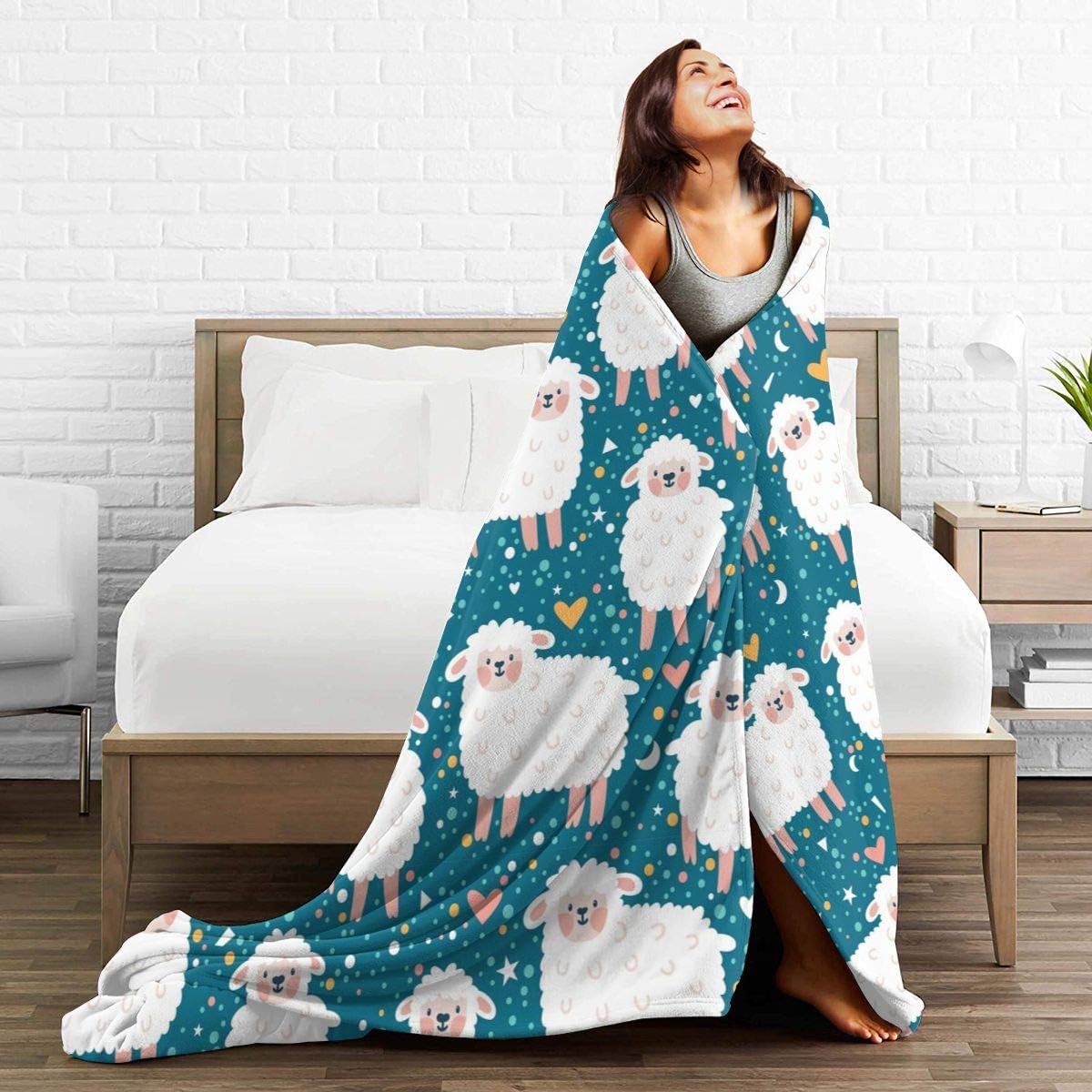 Cute Sheep Fleece Throw Blanket Ultra Soft Cozy Decorative Flannel Blanket All Season for Home Couch Bed Chair Travel 50x40in - Image 7