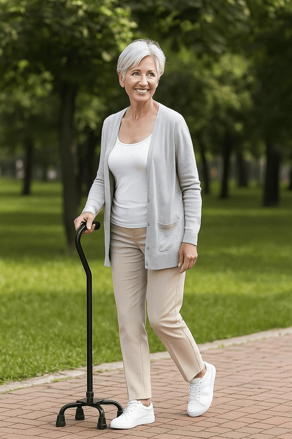 Bastone da passeggio ergonomico a quattro piedi DynaSun F307 ausilio per la deambulazione regolabile, stampelle con impugnatura morbida e imbottita per anziani, uomini e donne