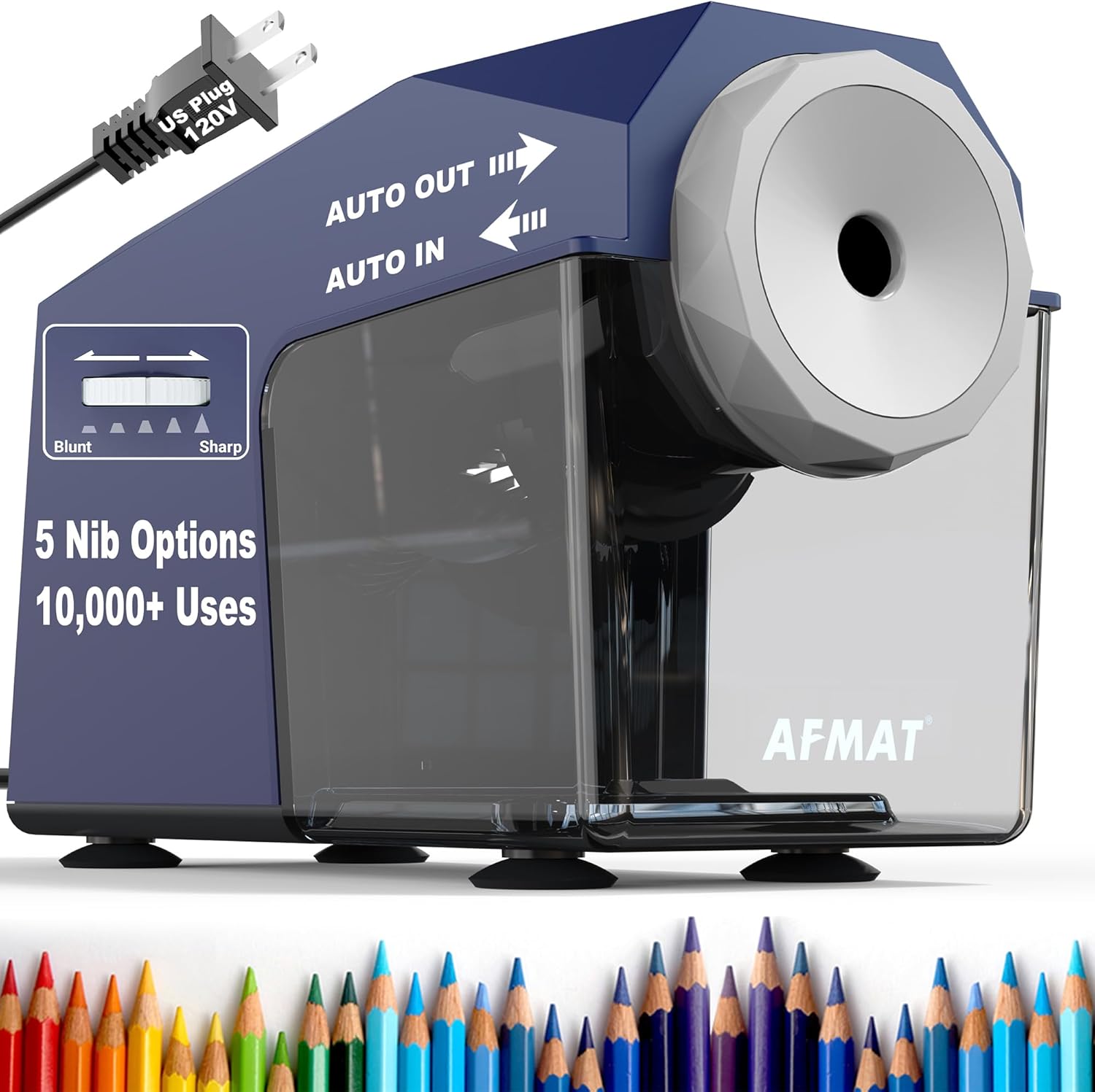 AFMAT Electric Pencil Sharpener, Fast & Hands-Free, 10K+ Uses, 5 Nibs, Fully Automatic Pencil Sharpener for Classroom, Heavy Duty Sharpeners for No.2/Jumbo/Colored Pencils (6.5-10.5mm) US Plug(120V)