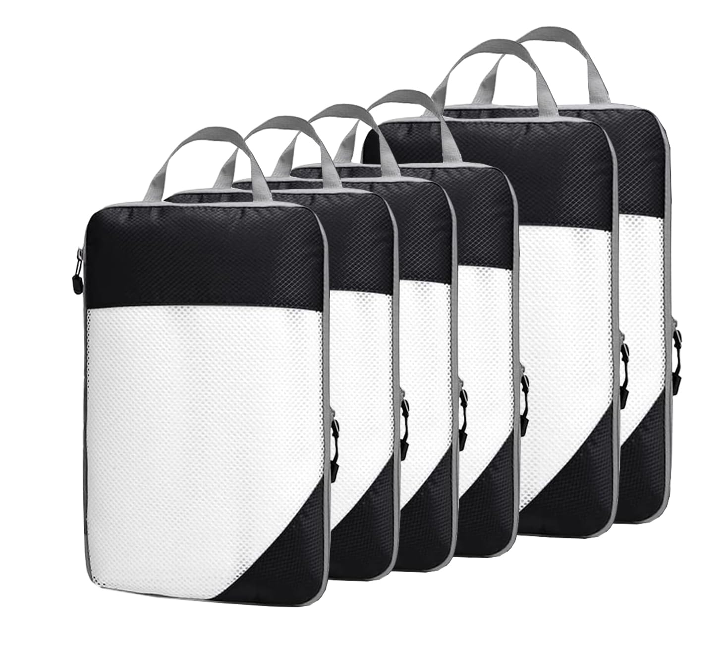 Komugi Compression Packing Cube 6 set, Waterproof Mesh Travel Luggage Packing Organizer Accessories,2 Sizes 2L+4M Expandable Packing Cubes(Black)