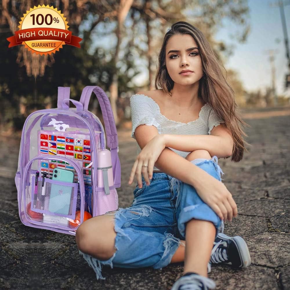 CCJPX 3Pcs Clear Backpack for Girls, School Transparent Bookbag, Heavy Duty See Through Backpacks for Teens Elementary - Image 7