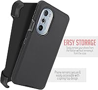 Vista 6 de Funda para Motorola Edge Plus 2022, Moto Edge 30 Pro - Protector de pantalla integrado, funda giratoria con clip para cinturón con soporte (negro)