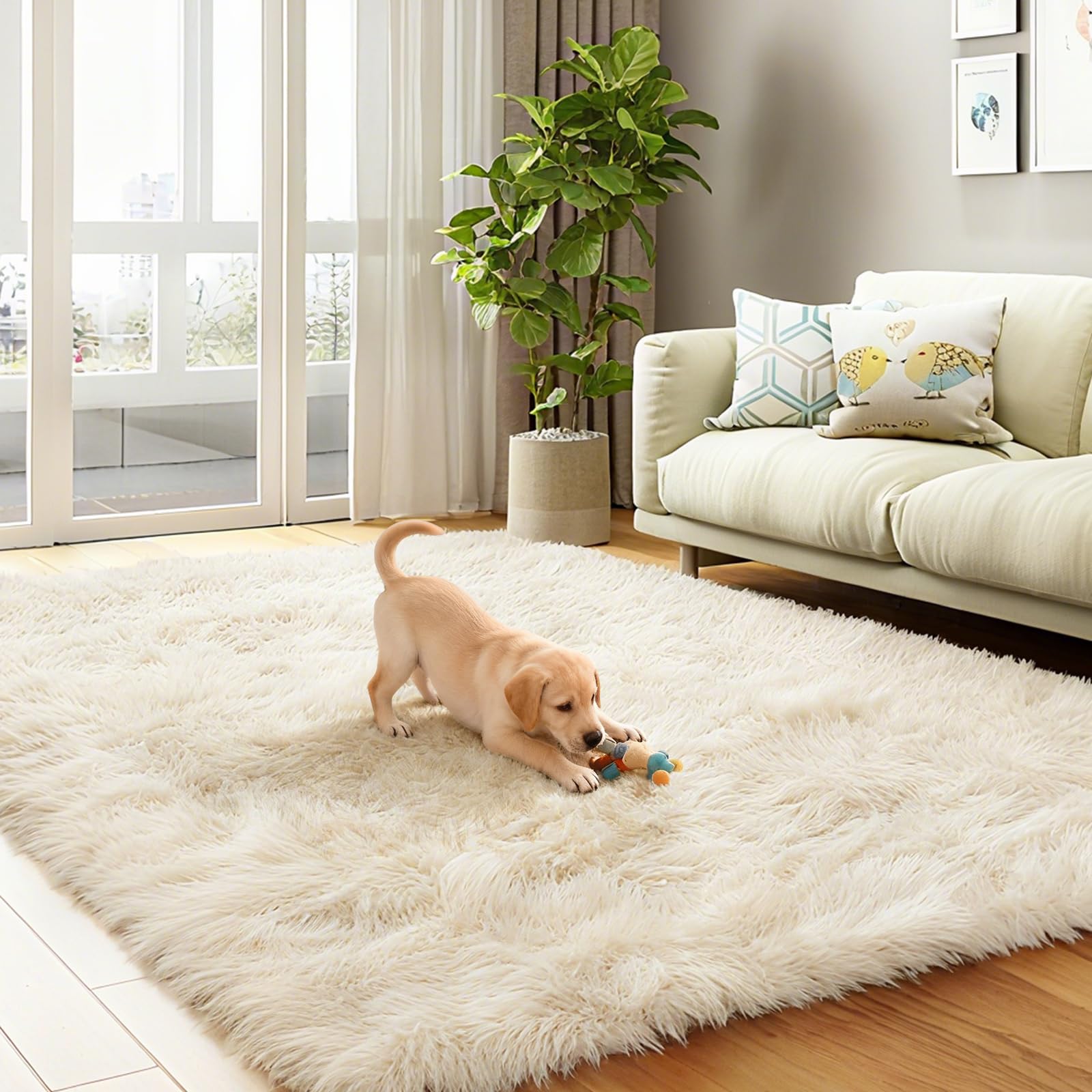 Modern Abstract Area Rug Washable Non Slip Low Pile Faux Wool Floor Carpet for Living Room Bedroom Kitchen Hallway, Beige, 200x300cm