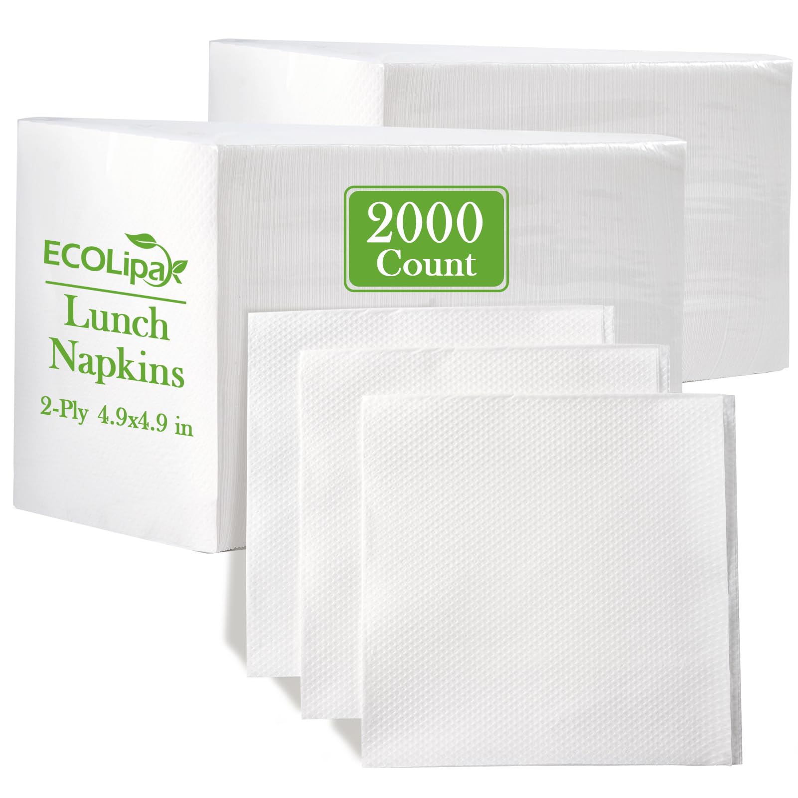 ECOLipak Servilletas de almuerzo a granel, 2000 servilletas de papel para uso diario, plegadas de 4.9 x 4.9 pulgadas, 2 capas suaves y absorbentes para cenas, reuniones, bares, restaurantes (9.8 x 9.8