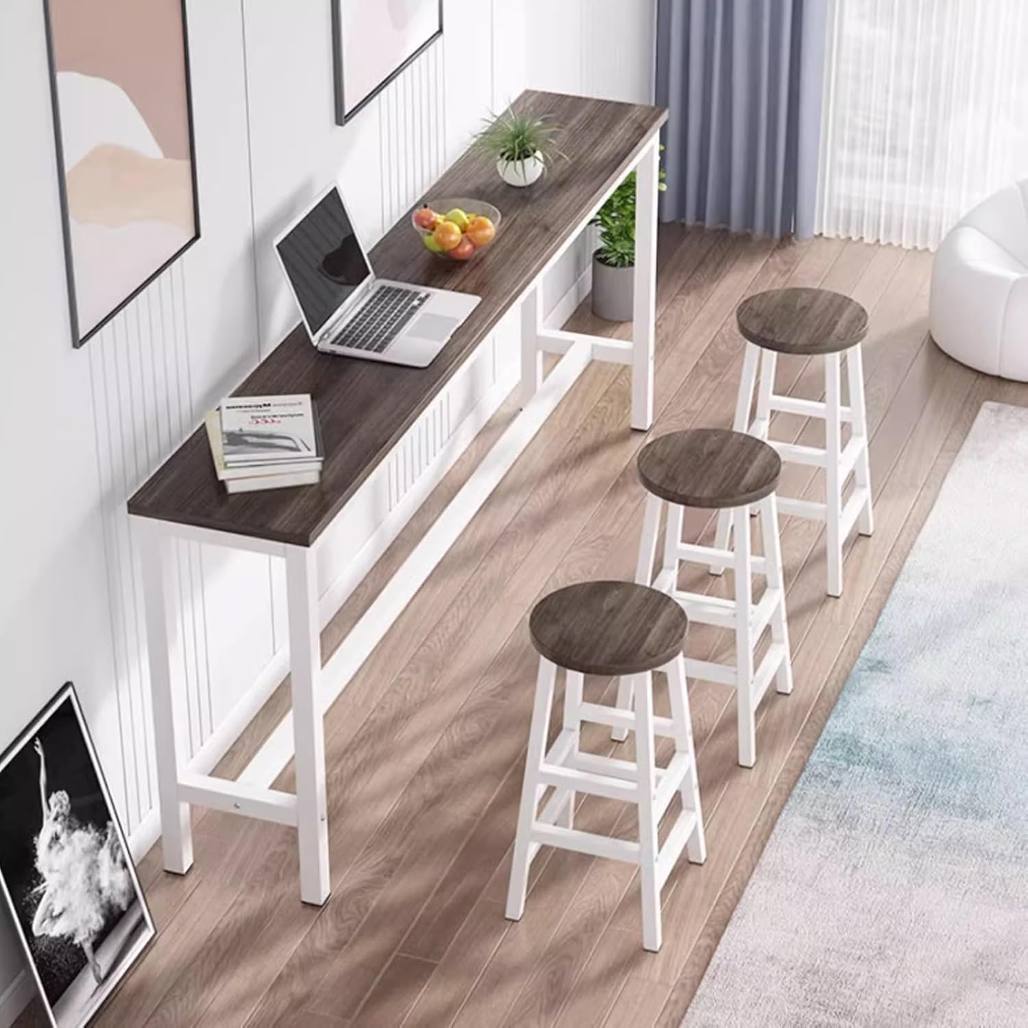 Narrow Bar Table, Bar Table Narrow, Solid Wood Long Bar Counter Table with Metal Legs, High Top Bar Table, Modern Bistro Console Table, Industrial Bar Counter Table for Bar Pub-Table Only