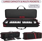 BOSSTIN 88 Key Keyboard Case with Wheels, Inner Size: 53.5"x 15"x 7", Waterproof Padded Rolling Gig Bag Keyboard Piano Case for 88 Key Piano Keyboard (Red)