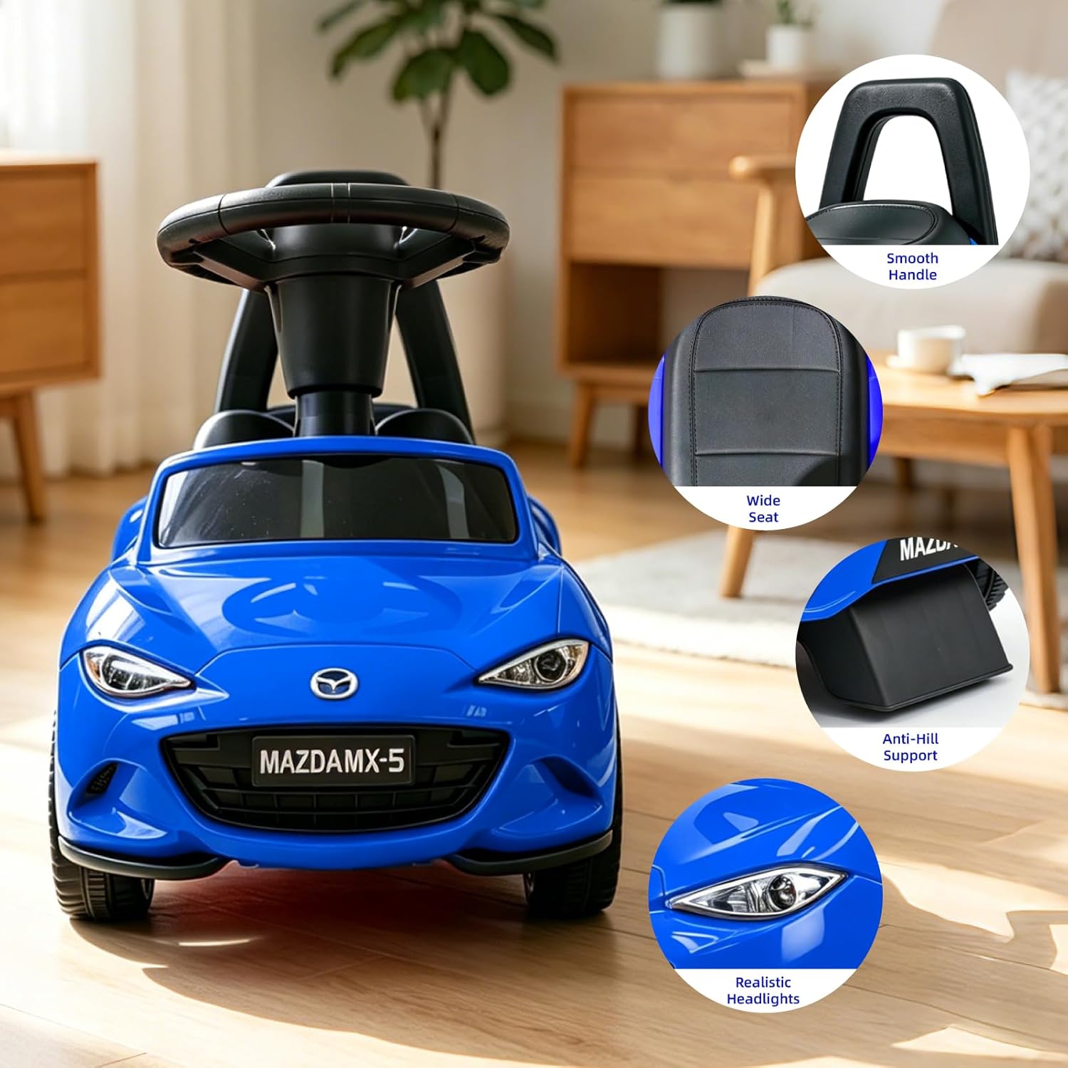 HEIMILI Mazda MX-5 Licensed Kids Push Car, Foot to Floor Toddler Ride On Toy for 1-2 Years Old, Baby Sliding Car with Storage & Anti-Tip Bumper Guard (Blue)