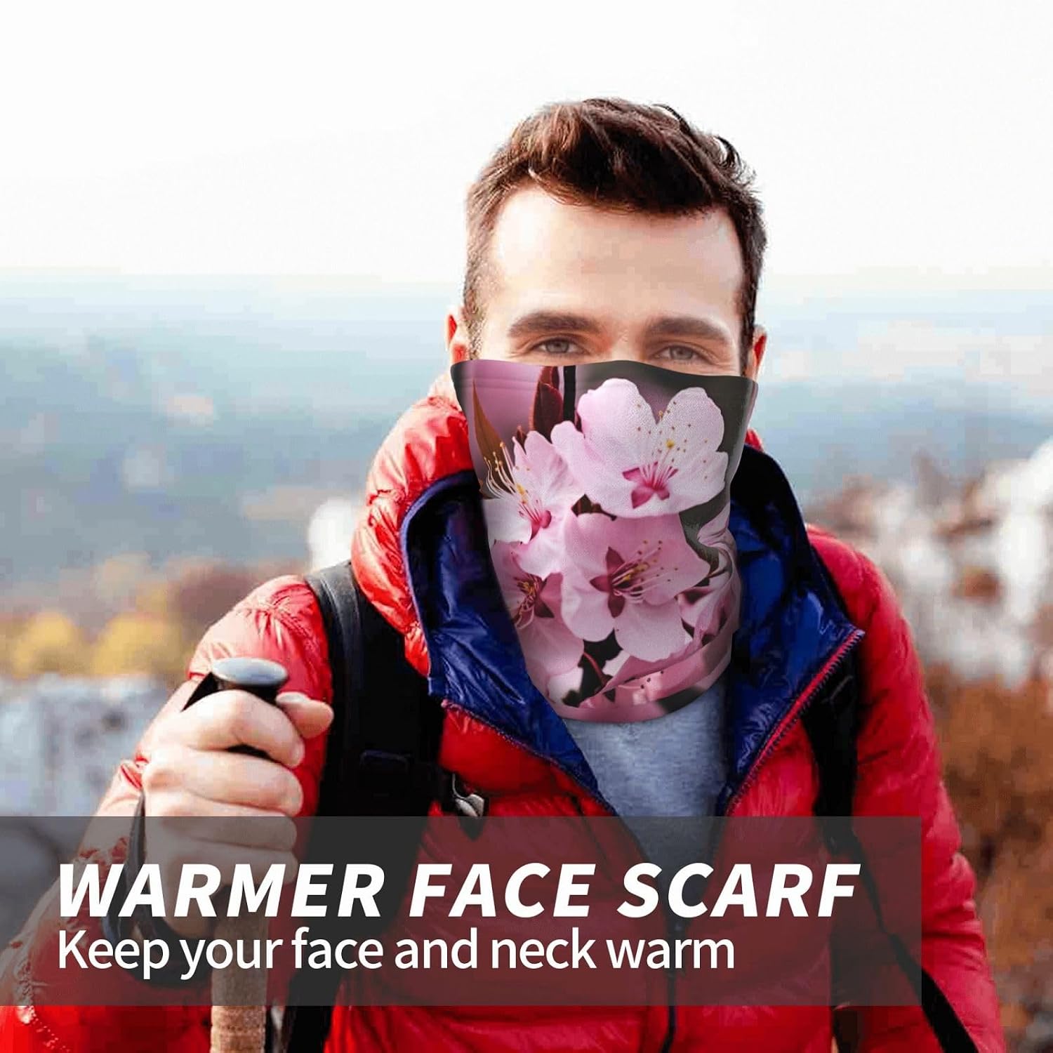 Winter Neck Warmer for Men Women, Pink Cherry Blossoms Neck Gaiter UV Sun Protection Face Mask Windproof Cold Weather Face Cover Thermal Ski Mask Scarf for Outdoor Sports Bandana