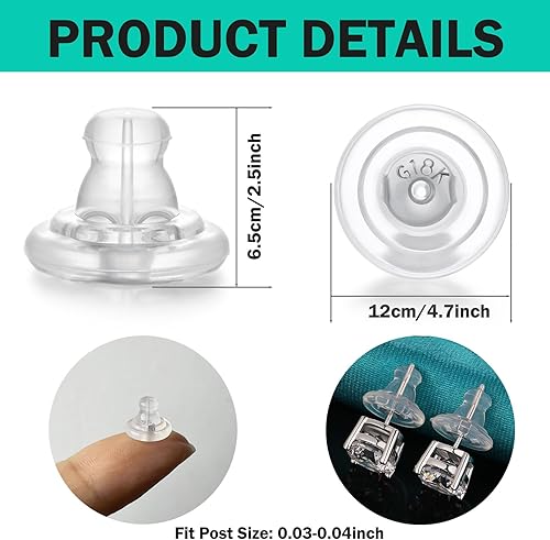 Miniatura 21 de 3 pares de aretes de plata esterlina, ajustables, hipoalergénicos, ajuste de bloqueo de 0.028-0.039 pulgadas (blanco + dorado)