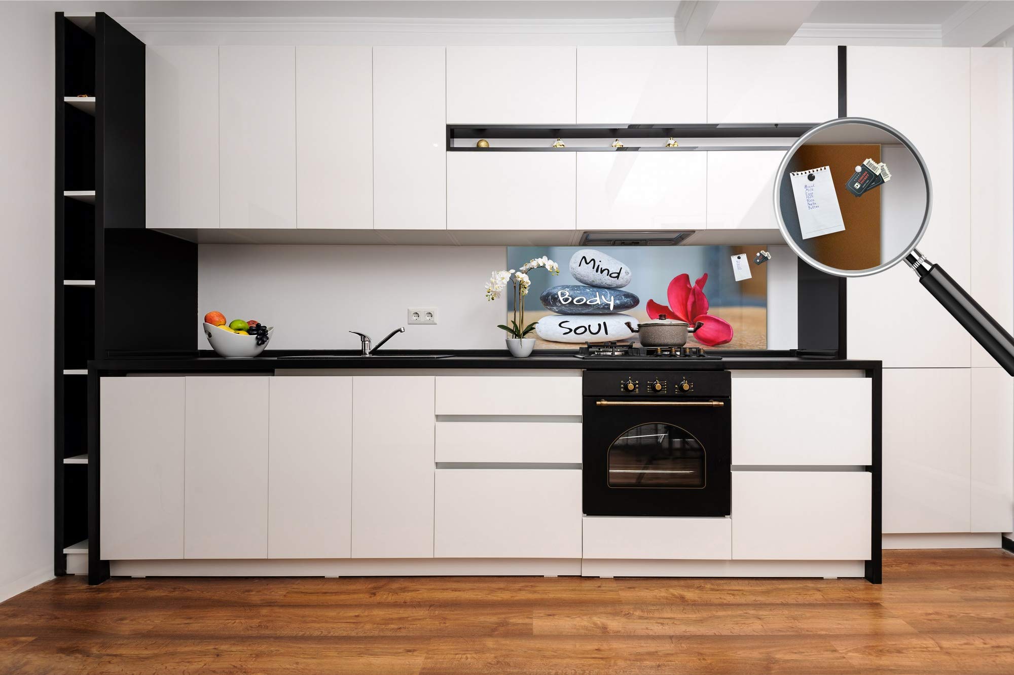 Concept Crystal Pannello Cucina Moderno in Vetro con Rivestimento Posteriore in Metallo Inossidabile MBBS02
