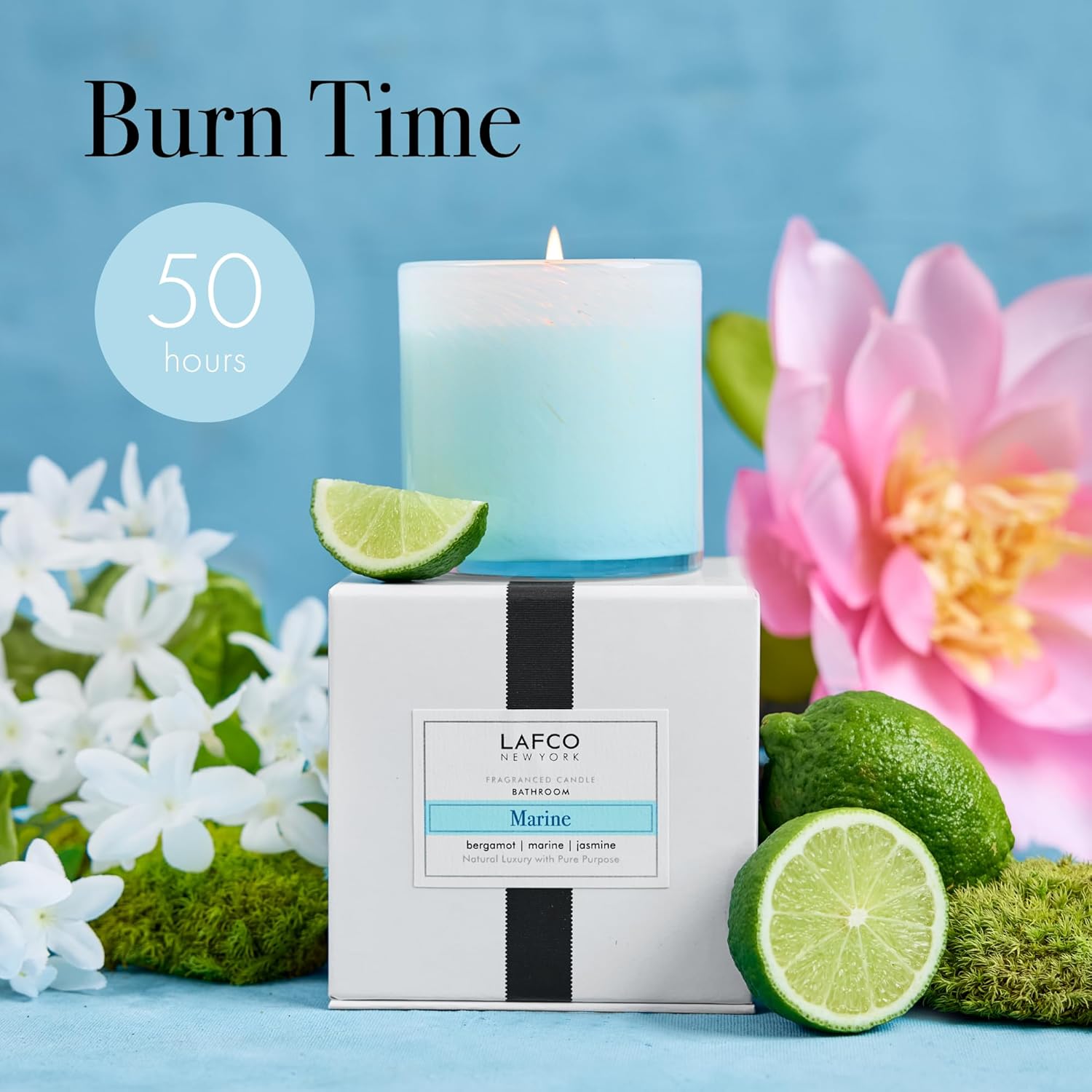 LAFCO New York Classic Candle, Marine - 6.5 oz - 50-Hour Burn Time - Reusable, Hand Blown Glass Vessel - Made in The USA