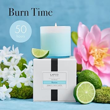 LAFCO New York Classic Candle, Marine - 6.5 oz - 50-Hour Burn Time - Reusable, Hand Blown Glass Vessel - Made in The USA