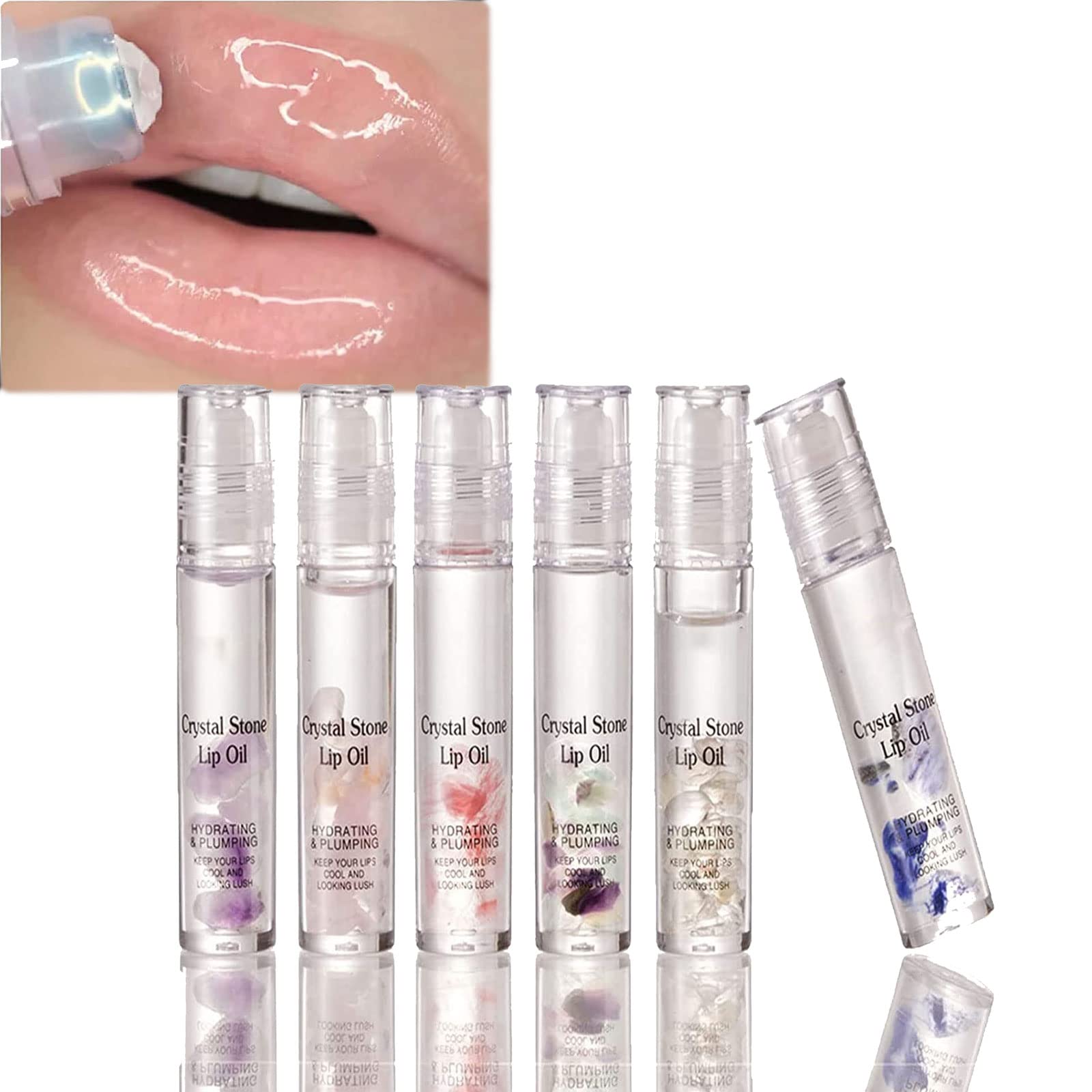 New Shinyne Natural Crystal Moisturizing Lip Gloss Lips Plumping,Roll On Lip Gloss for Women,Lip Gloss Clear Glossy Roll On