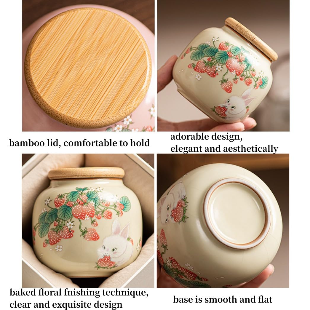 Recipiente de té de cerámica de 9 onzas con tapa hermética, adorable tarro de almacenamiento con diseño de animales para té de hojas sueltas, café, azúcar, galletas, organizador decorativo 7