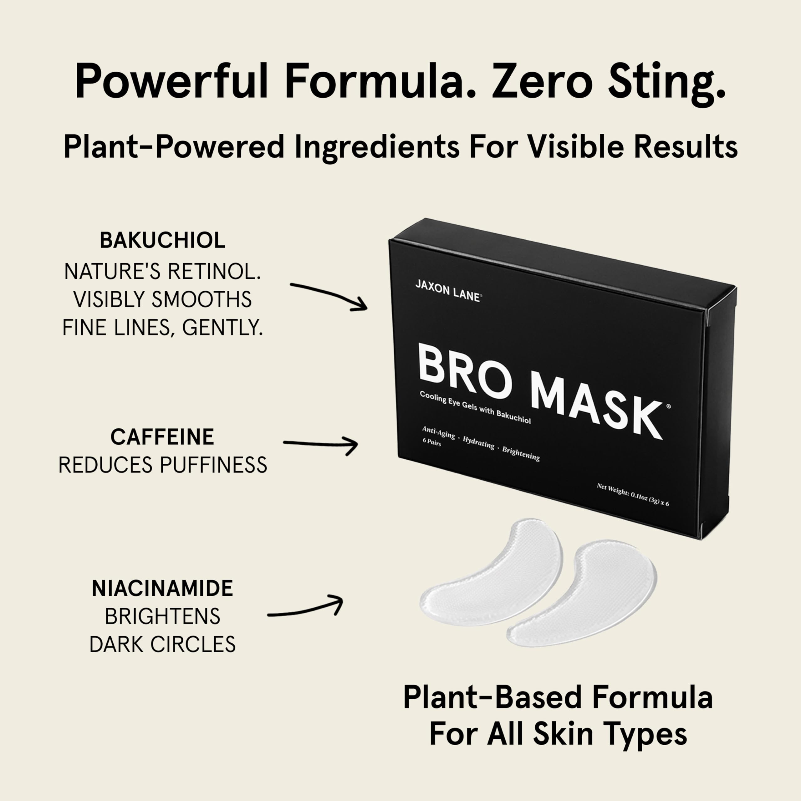 BRO MASK, cerotti sotto gli occhi da uomo, per la cura della pelle, maschere rinfrescanti per occhiaie e gonfiore, cuscinetti idrogel anti invecchiamento con bakuchiolo, caffeina e niacinamide