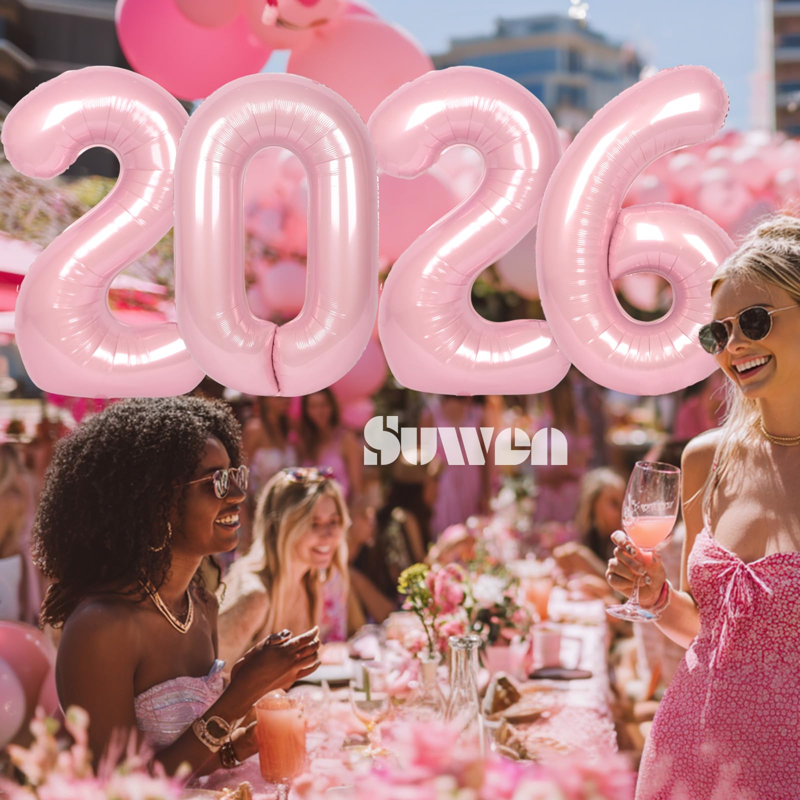 Amazon | SUWEN 40インチ ピンク Lサイズ 20個の数字バルーン 大きな