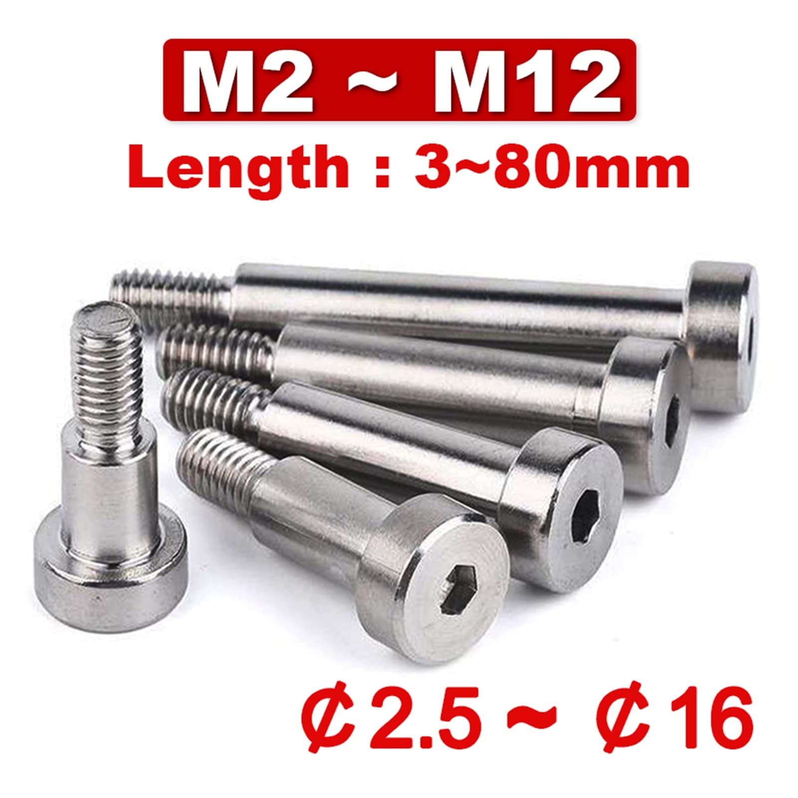 Boulon à épaulement en acier inoxydable, M2 M2,5 M3 M4 M5 ~ M16 intérieur 304, bouchon hexagonal, vis de limite, boulon de roulement à tête creuse (couleur : 4 mm (5 pièces), taille : (D3) M2,5) (coul