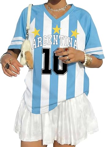 Tewmeu Soccer Cup 2026 Shirt Women Oversized Mexico Jersey Argentina Brazil Shirts USA Football Number Mesh V Neck Tops