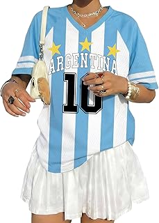 Tewmeu Soccer Cup 2026 Shirt Women Oversized Mexico Jersey Argentina Brazil Shirts USA Football Number Mesh V Neck Tops