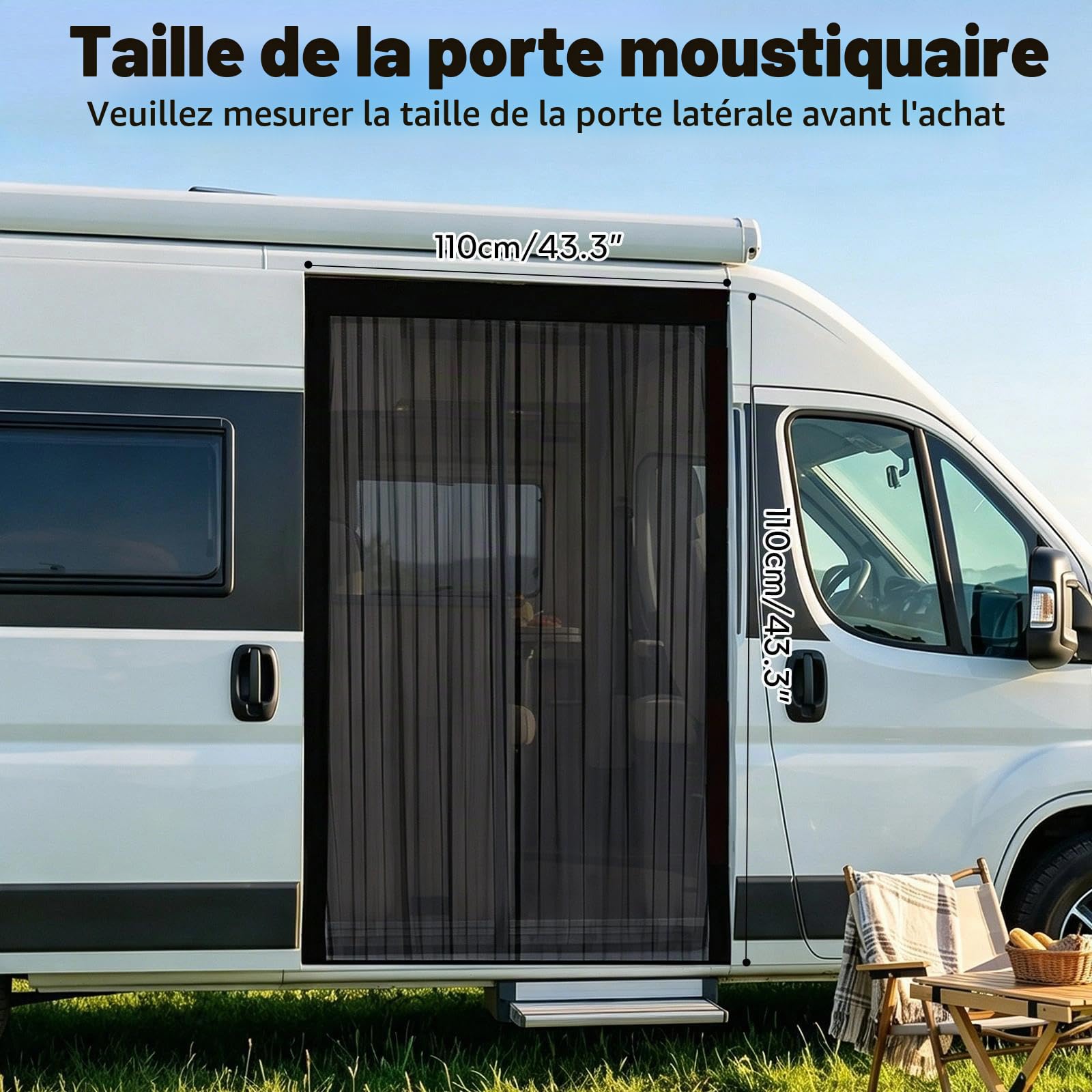 Moustiquaire Magnétique pour Porte Arrière Latérale 150x110 cm Moustiquaires en Maille Noire pour Camping Pêche Voyage et Pique Nique Extérieur