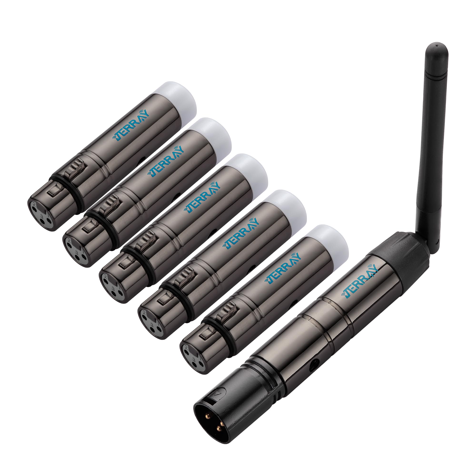 JERRAY 6Pcs DMX Wireless 5 Female Receivers &1 Male Transmitter Control 2.4G Dfi DJ Short version for Led Stage PAR Party Light… (Black)