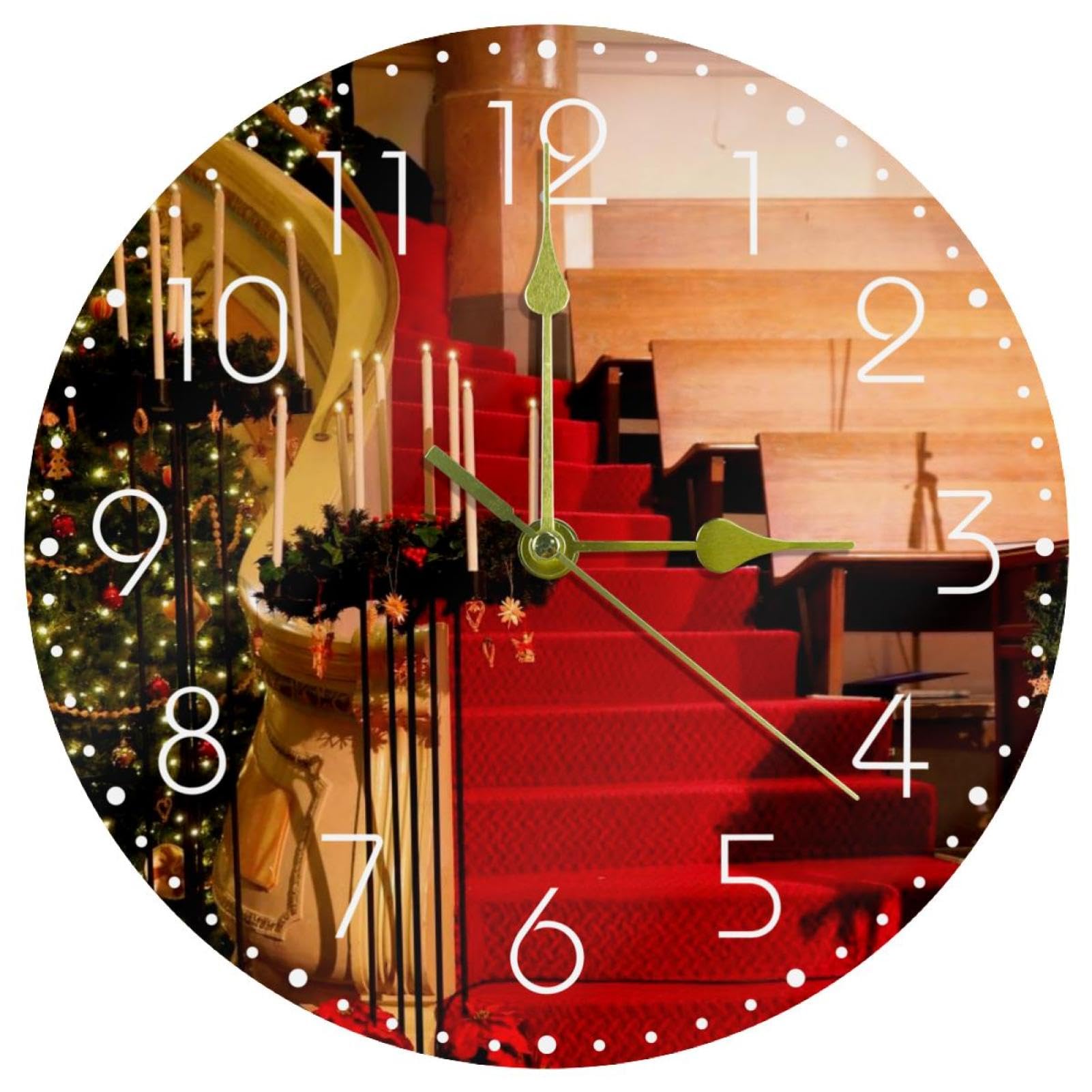 Horloge murale silencieuse pour chambre et salon au design de bougies et escalier