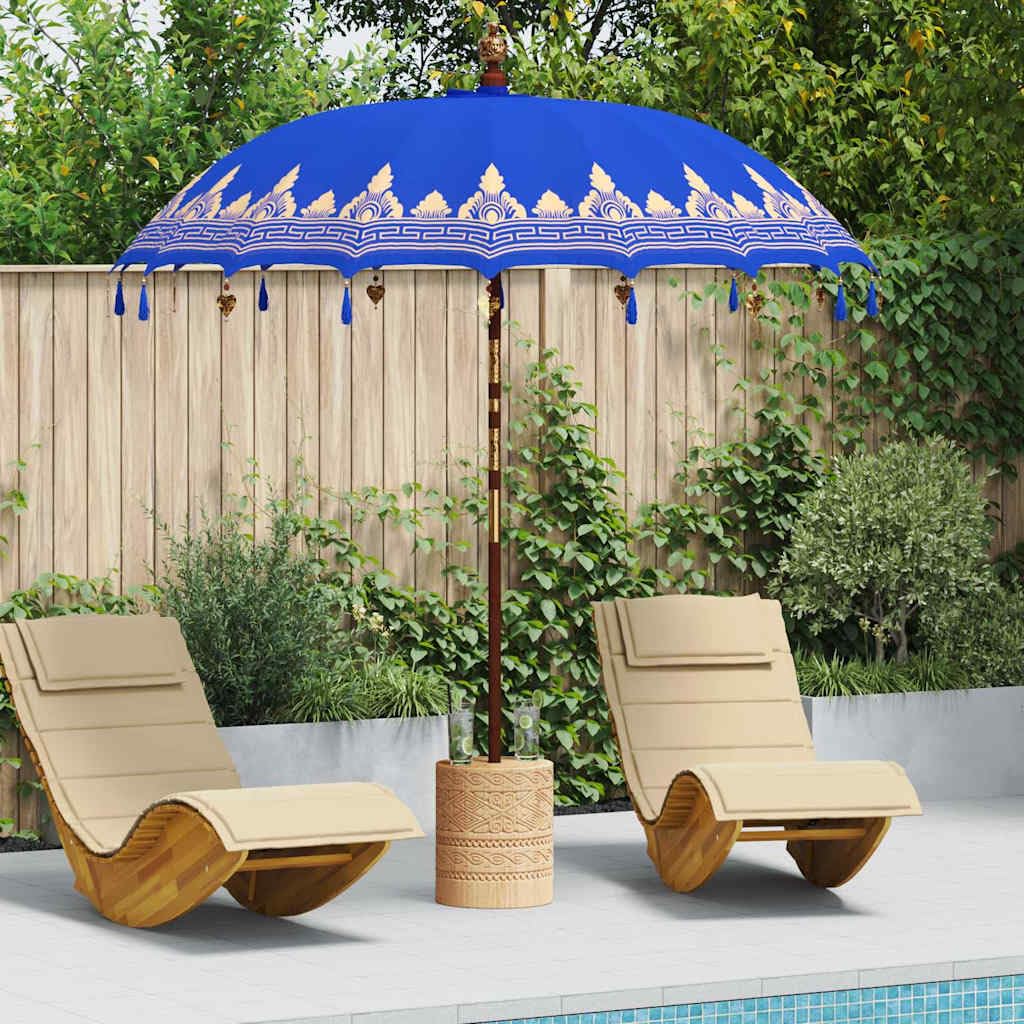 vidaXL Baliński Parasol z Bazą Niebieski 215 x 215 x 260 cm, Okrągły balijski parasol do ogrodu i na taras, cień na zewnątrz, dekoracja patio, tropikalna osłona