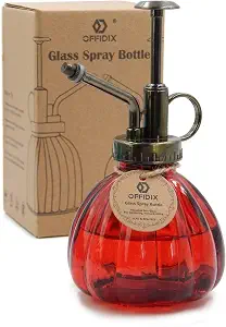 OFFIDIX Plant Glass Spray Bottle,Flower Mister Indoor Plant Watering Can Pot 6.3" Tall Vintage Pumpkin Style with Bronze Plastic Top Pump One Hand Small Watering Cans for House Plants(Red)