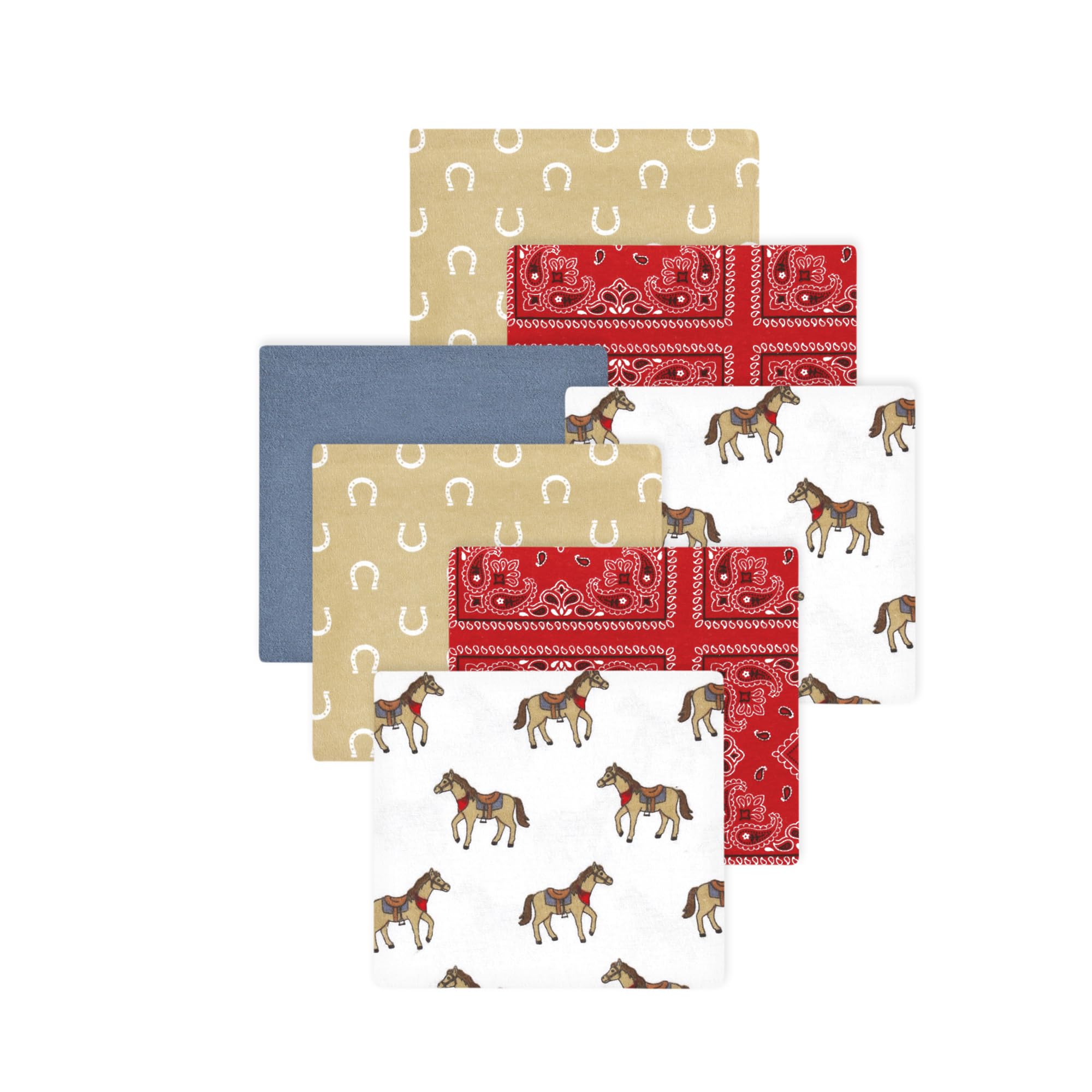 Little Treasure Hudson Baby Cotton Poly Flannel Receiving Blankets Multipack, Red Cowboy, 30x30 inches