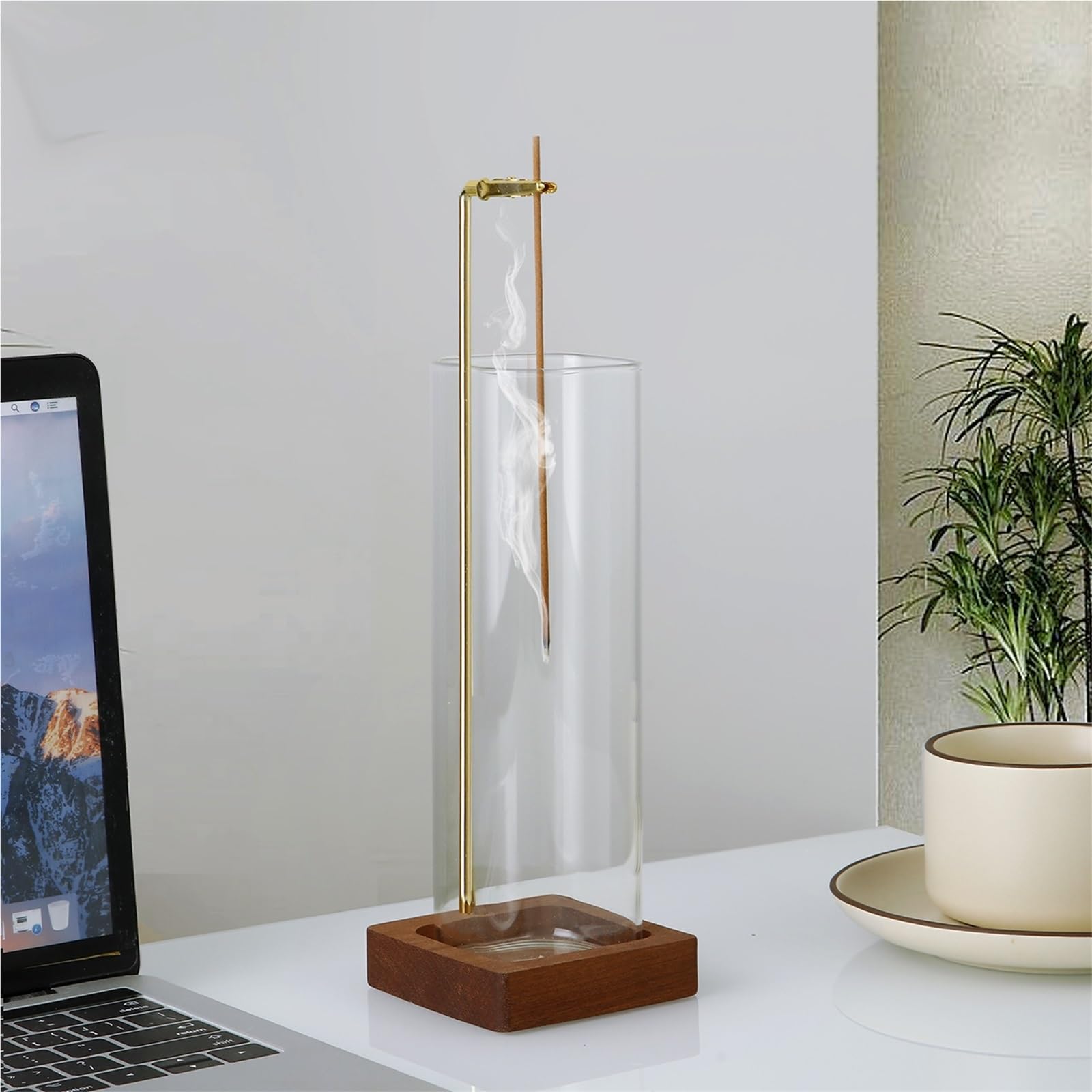 1Pcs Incense Holder for Sticks with Glass Ash Catcher Anti-Ash Flying Burner for Yoga Home Decor für Meditation/Yoga