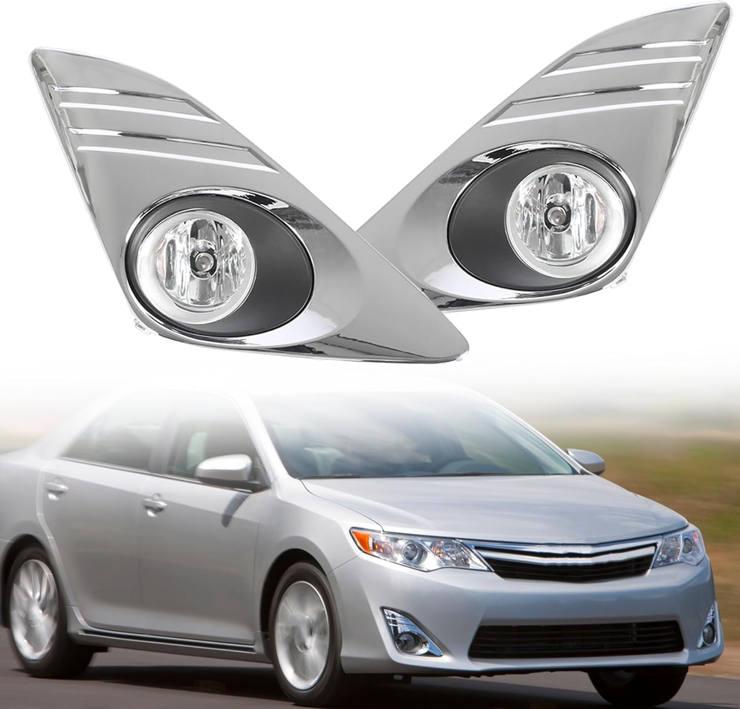 Fog Lights Assembly Replacement for Camry LE 2012 2013 2014 with Chrome Covers Switch Wiring Bulbs