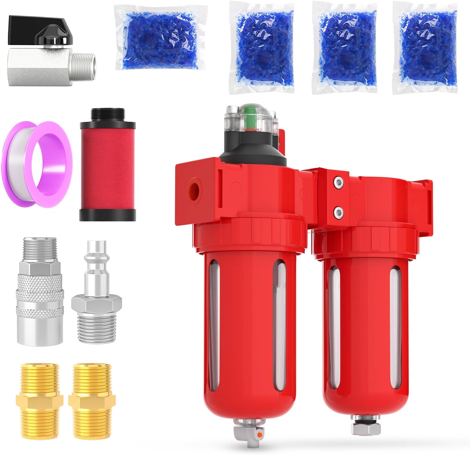 MEANLIN 1/2" NPT Aluminium Air Drying System, Coalescing Filter, Desiccant Dryer and Air Regulator, Manual Drain, with 150 PSI Gauge and Valve Shut Off Switch for Plasma Cutter and Paint Spray