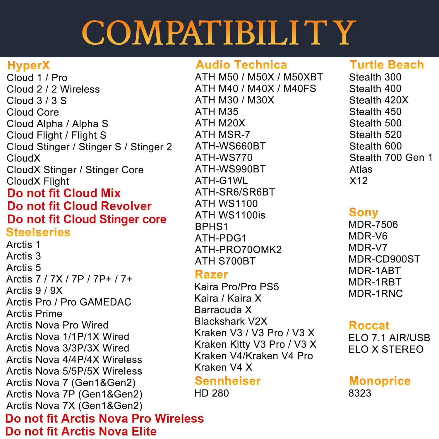 SOULWIT Gel Coussinets pour ATH M50X/M40X, HyperX Cloud 2/3/Alpha, MDR-7506, Arctis 7/9/5/Nova 7/Pro Wired, G Pro X, Sennheiser HD280, Razer Kaira/Barracuda/Kraken Series, Turtle Beach Stealth