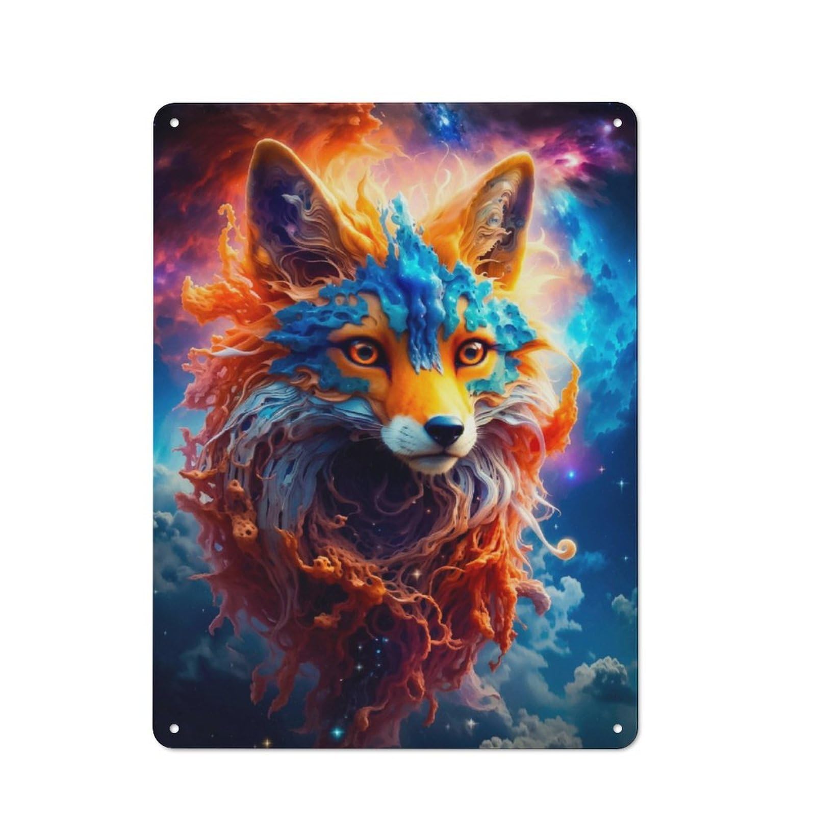 Junmoney Celestial Fox Metal Wall Sign 40X30cm, Rustic Decor For Hallway Wall, For Metal Sign Collectors, For Garage And Workshop Walls