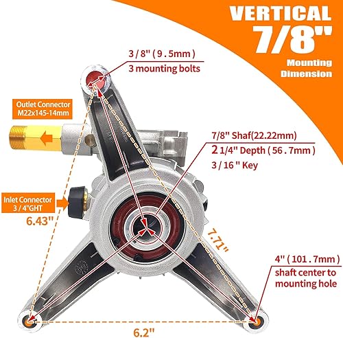 Miniatura 2 de Reemplazo de bomba de lavado a presión, bombas de lavado a presión verticales de eje de 7/8 pulgadas, bombas de reemplazo de 2400-2800 PSI
