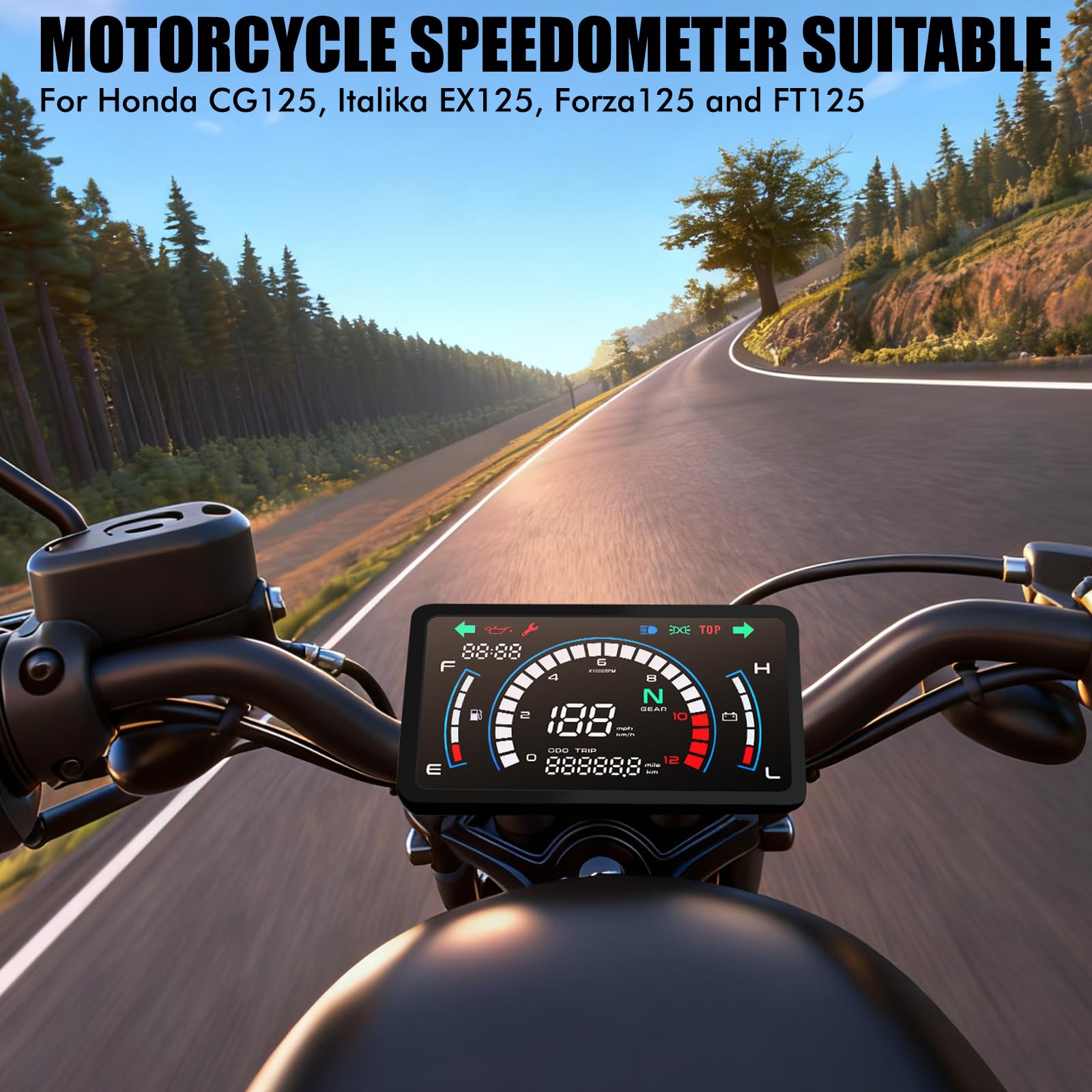 Geloo Compteur de Vitesse Kilométrique 12V Digital Moto avec Support