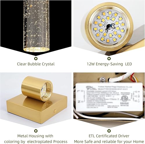 Miniatura 4 de EWOIYRO Modernas luces de tocador de baño, apliques de pared regulables de 12 W 3CCT (3000 K4000 K6000 K) con burbujas de cristal, disponibles en