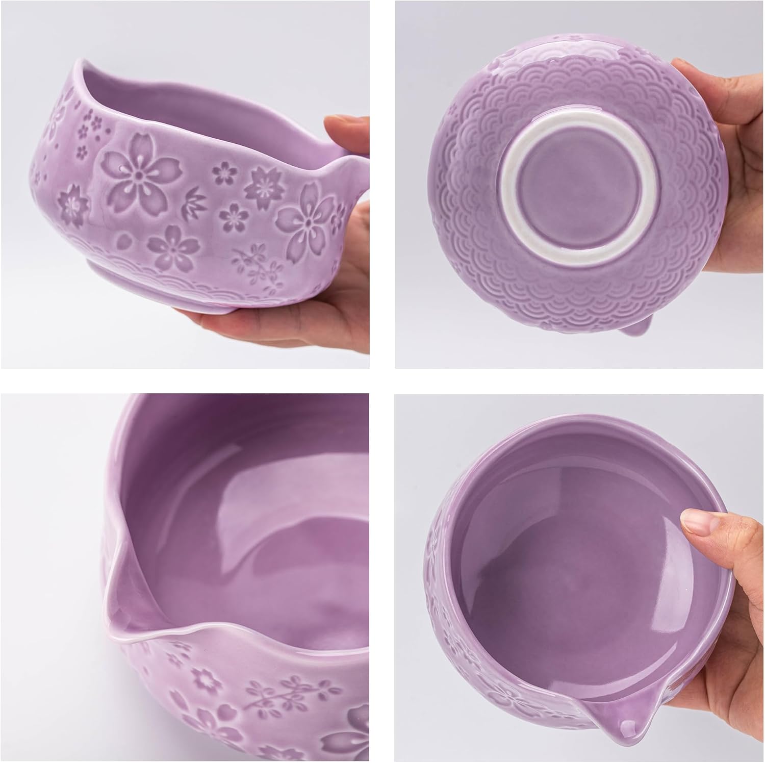 TEANAGOO 7-PCS Purple Matcha Whisk Set with Cherry Blossom Design, Complete Ceremony Kit, Ceramic Chawan Bowl with Spout, Whisk & Accessories, Traditional Matcha Tea Set for Lattes& Gift Giving - Image 4
