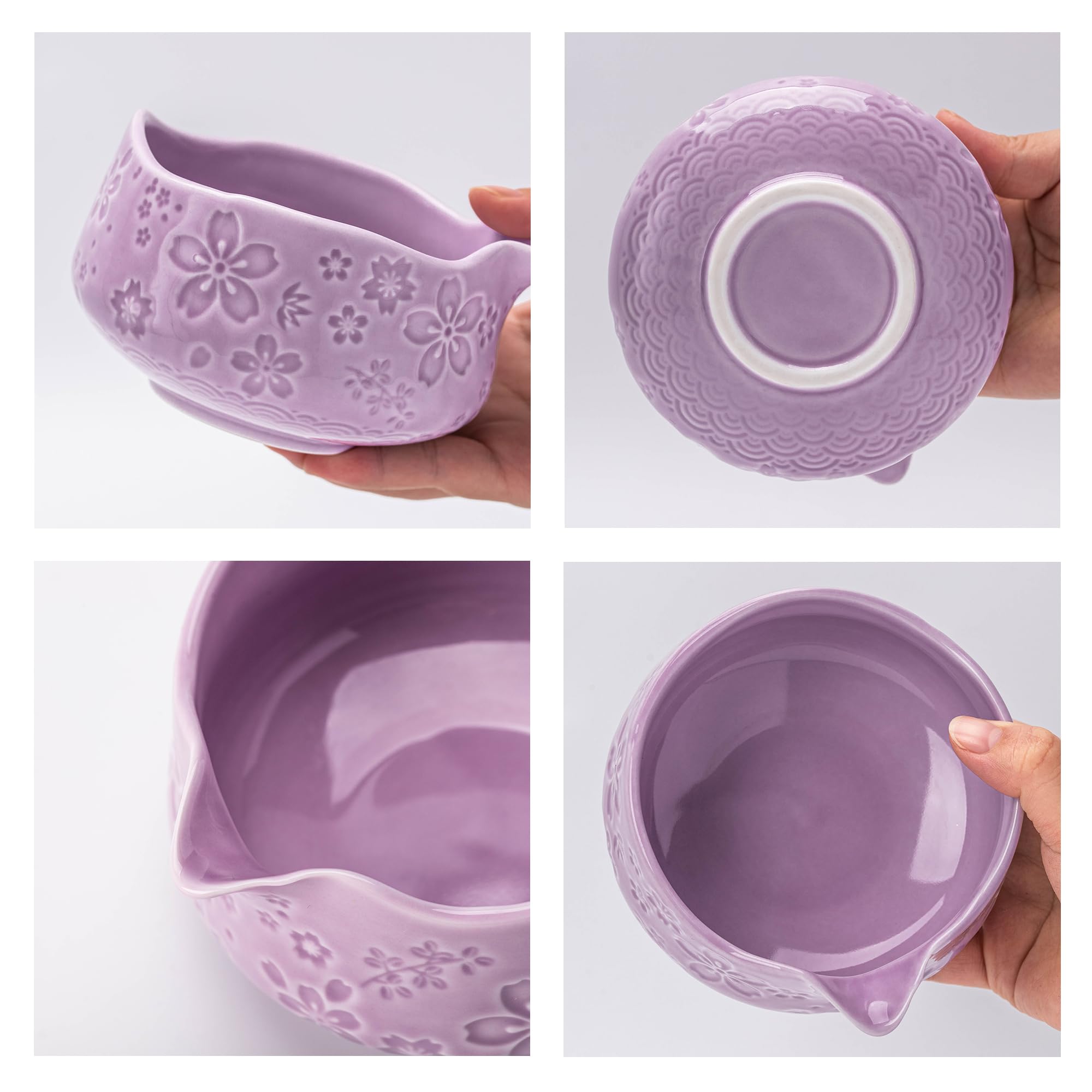 TEANAGOO 7-delige groene matcha-gardeset met kersenbloesemontwerp, complete ceremonieset, keramische Chawan-kom met tuit, garde en accessoires, traditionele matcha-theeservies voor latten en cadeau