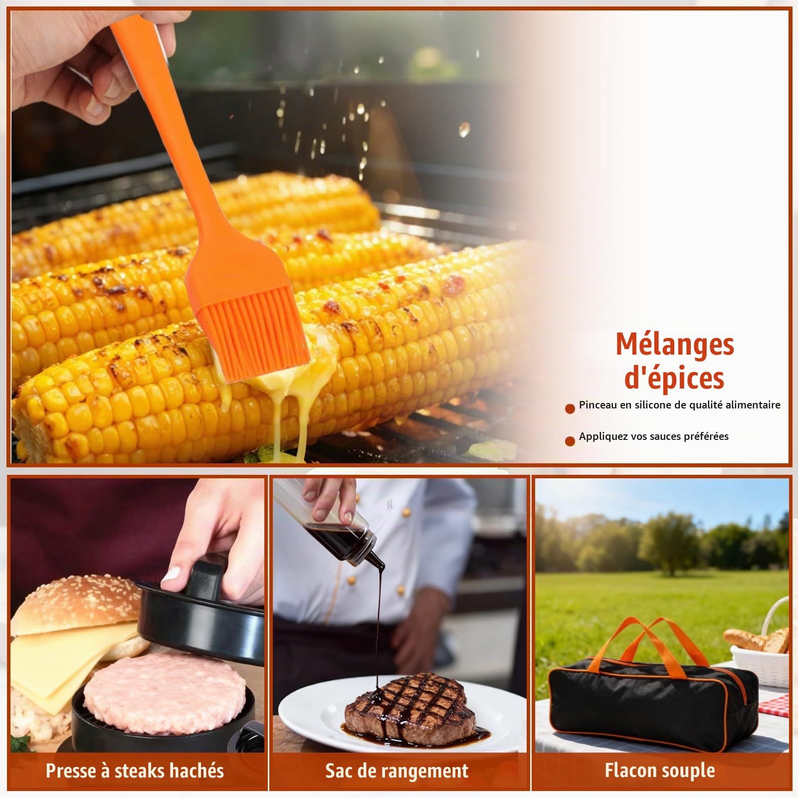 27 Pièces Ustensiles Barbecue, Presse à Hamburger, Teppanyaki Grill Set, Presse Steak Haché, Ensemble Barbecue Outil Acier Inoxydable avec Sac, Professionnelle Accessoire Barbecue