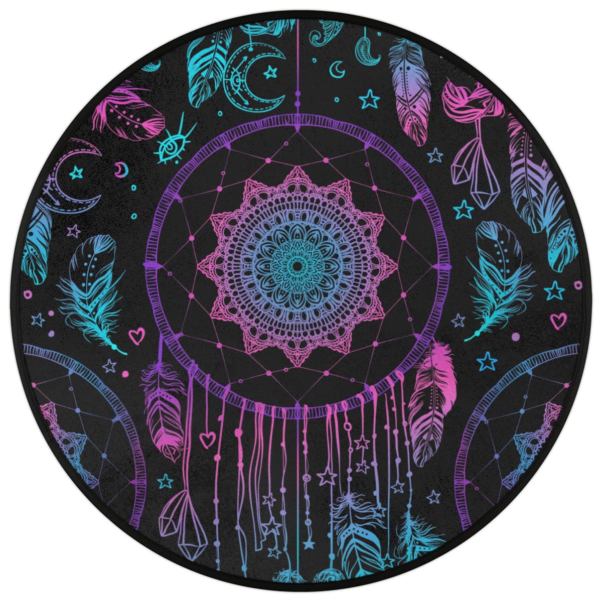 TropicalLife Łapacz snów, okrągły dywanik, 160 cm, boho, łapacz snów, okrągły dywanik, do pokoju, domu, wewnątrz, antypoślizgowa podłoga, do wewnątrz, duża mata