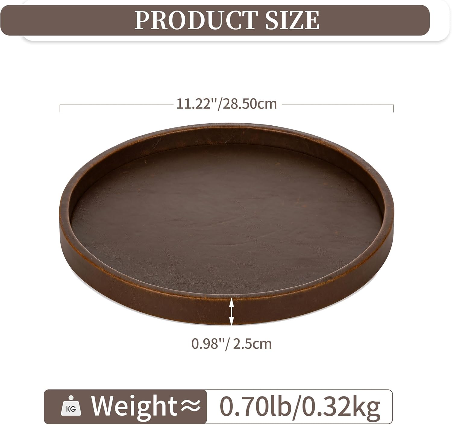Hanobe Decorative Tray Round Serving: Faux Leather Coffee Table Trays Decor 12 inch Small Brown Circle for Bar Ottoman Party Modern Home Kitchen Counter Centerpiece