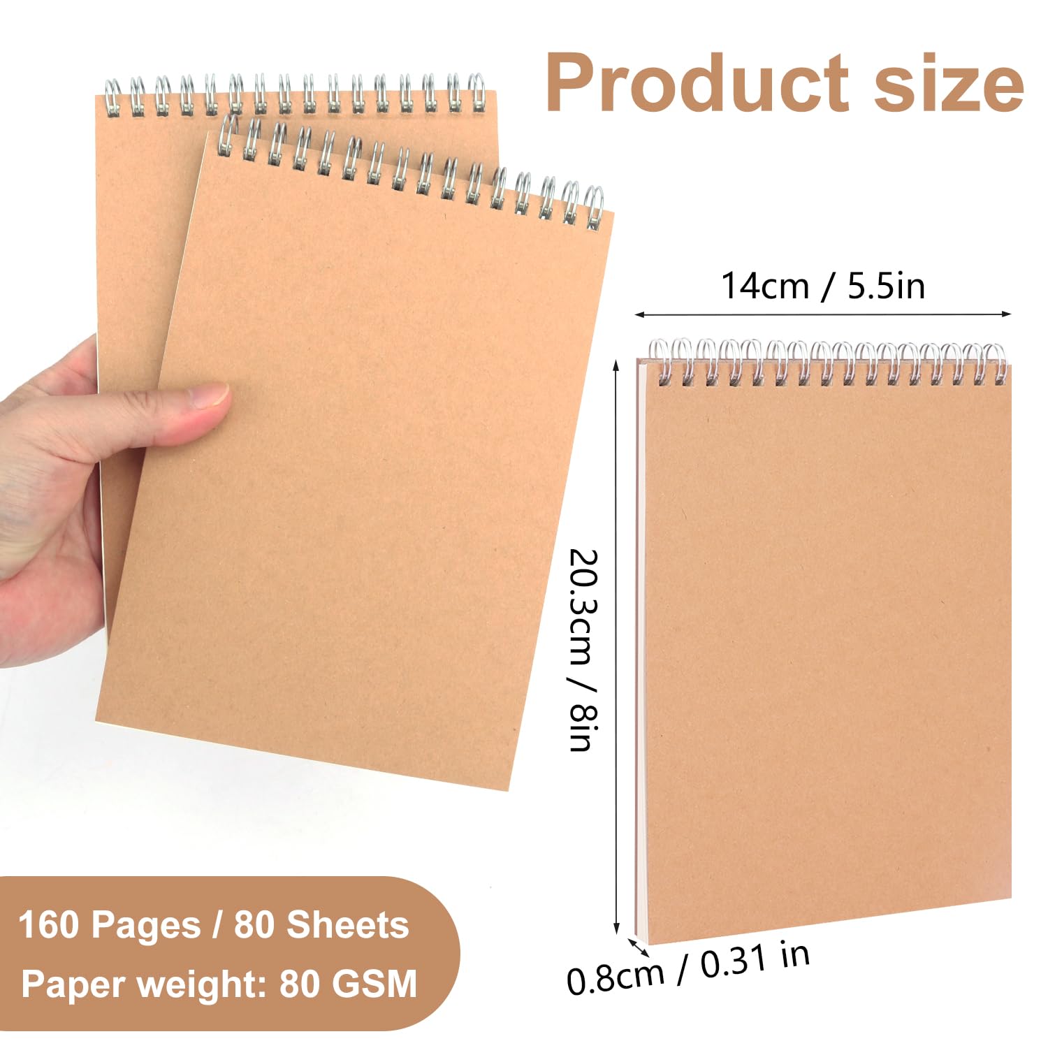 IHDYPPEW Paquete de 20 cuadernos rayados en espiral con parte superior marrón, cuadernos A5 con espiral, versátiles cuadernos medianos para el trabajo, estudio y regalos, suministros de oficina,