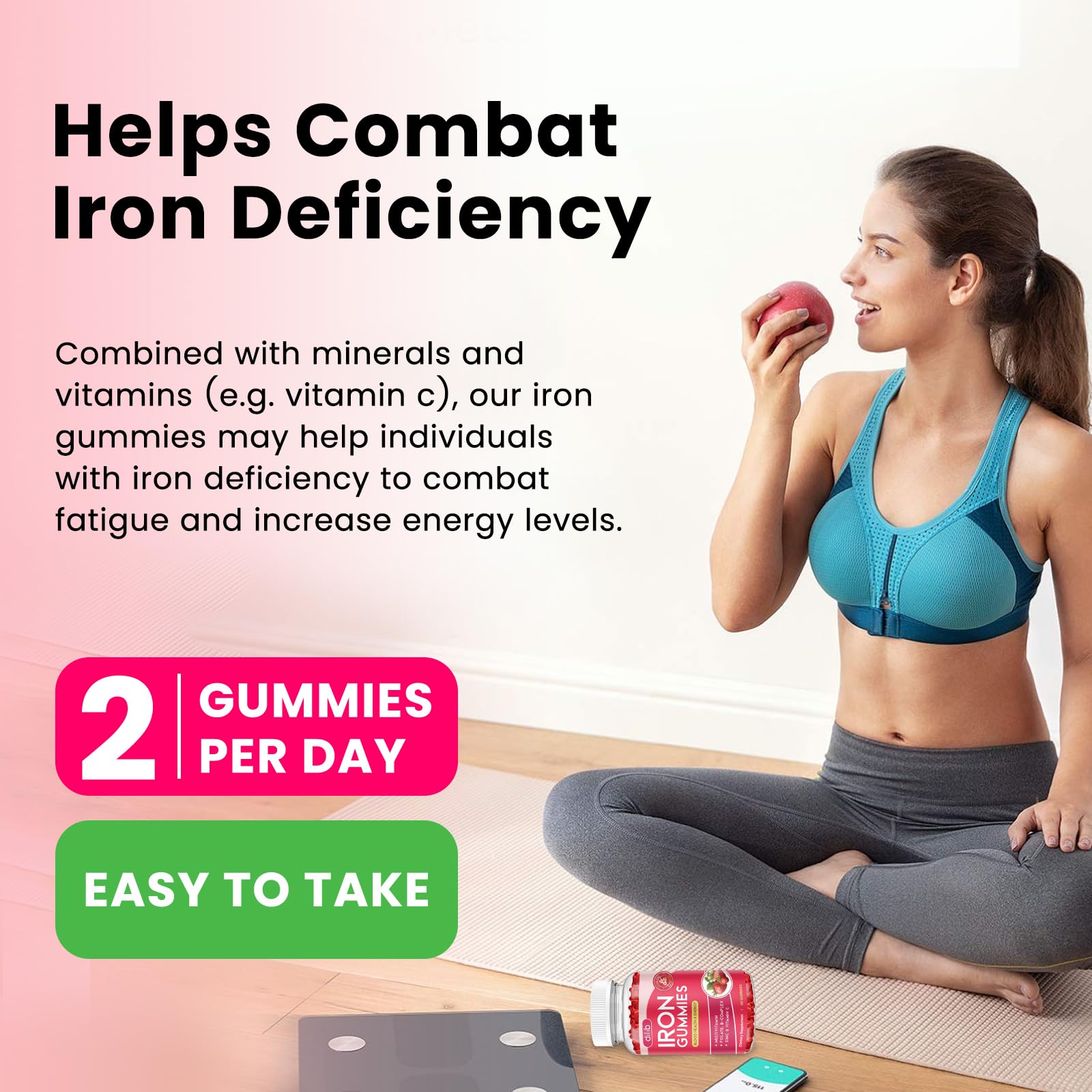 Iron Gummies with Multivitamin, Iron Supplement for Women & Men with Zinc, Vitamin B Complex & C, B12, Folate - Blood Builder & Energy Support for Adults & Kids - Strawberry Flavor, Vegan 60 Gummies — Amazon image 6